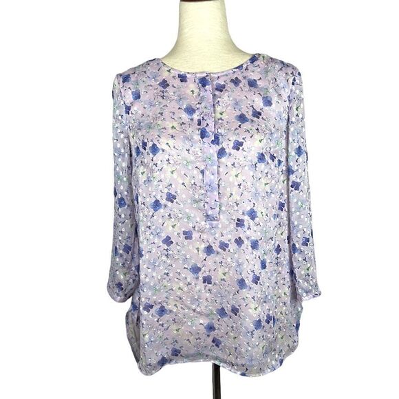 Talbots Chiffon Floral Top Blouse 3/4 sleeves Crew Neck Relaxed Fit Sz S - Picture 2 of 10